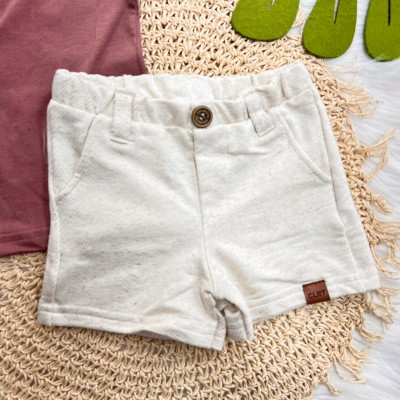 Conj. Camiseta Gola Polo Be Kind to Nature e Bermuda em Linho - Bordô e Areia